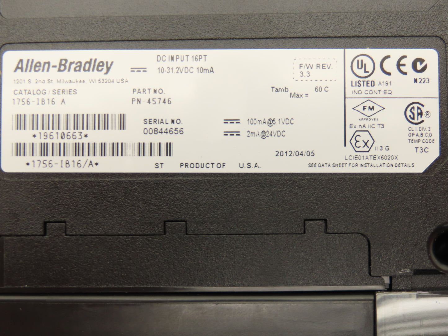 Allen Bradley 1756-A17 ControlLogix Series B 17-Slot Chassis w/ 3 Input Modules