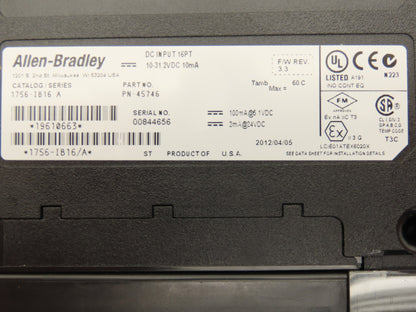 Allen Bradley 1756-A17 ControlLogix Series B 17-Slot Chassis w/ 3 Input Modules