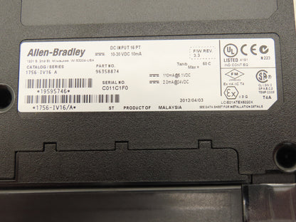 Allen Bradley 1756-A17 ControlLogix Series B 17-Slot Chassis w/ 3 Input Modules