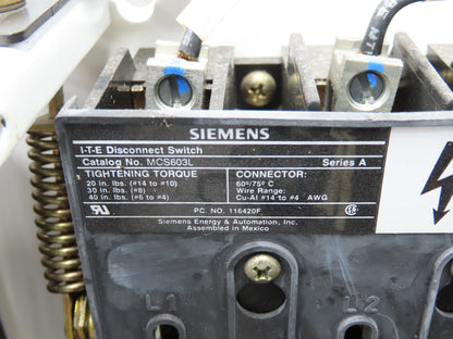 Siemens Combination Bucket Reversing Motor Starter MCC Fused 10Hp 600VAC 3Ph