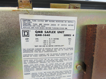 Square D QMB-3640 Saflex Fusible Panel Board Safety Switch 400A 600VAC 3PH 3Pole