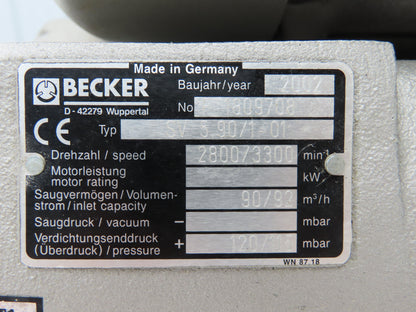 Becker SV5.90/1-01 Regenerative Vacuum Blower 92 CMH .44KW 230/460 3PH 50/60HZ