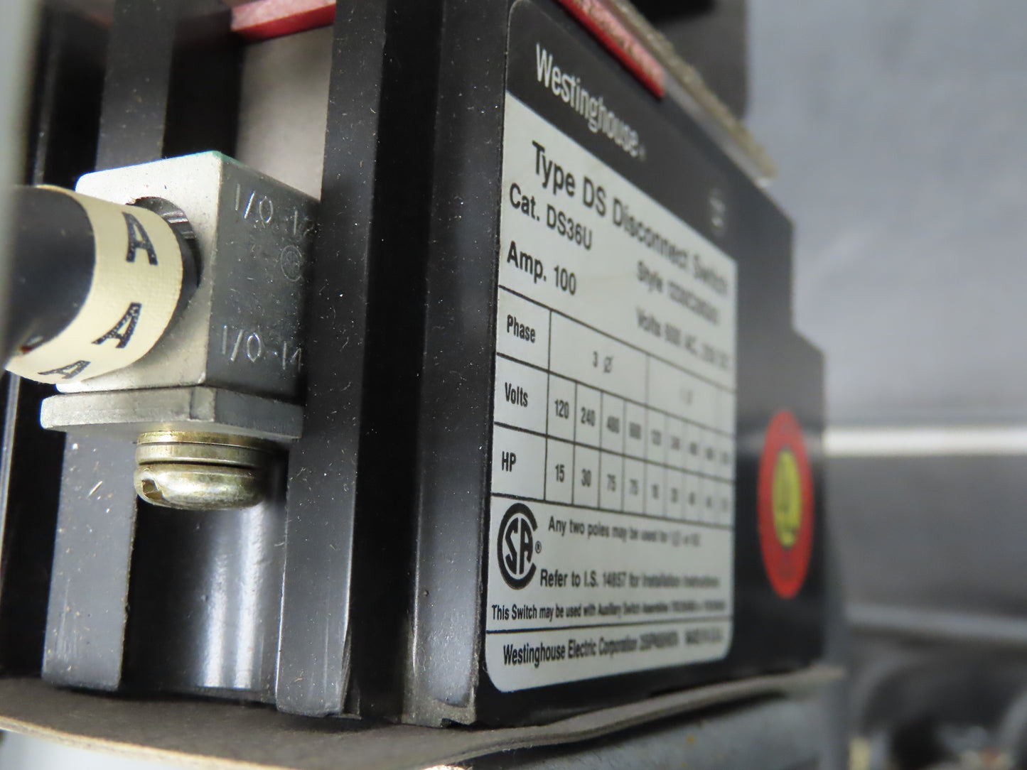 Siemens DS36U Bucket Double Breaker MCC Fused Motor Disconnect 600V 75Hp