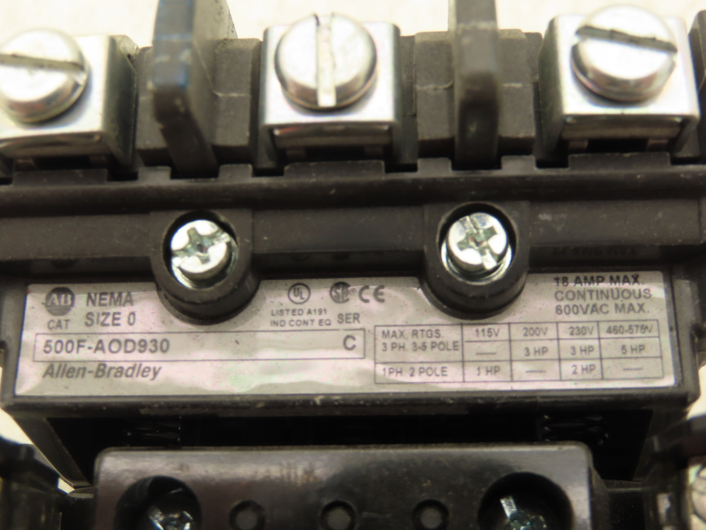 Allen Bradley 500F-AOD930 Motor Starter Contactor 5HP 600VAC 3Ph Lot of 3