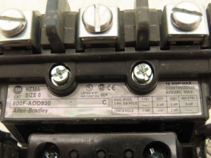 Allen Bradley 500F-AOD930 Motor Starter Contactor 5HP 600VAC 3Ph Lot of 3