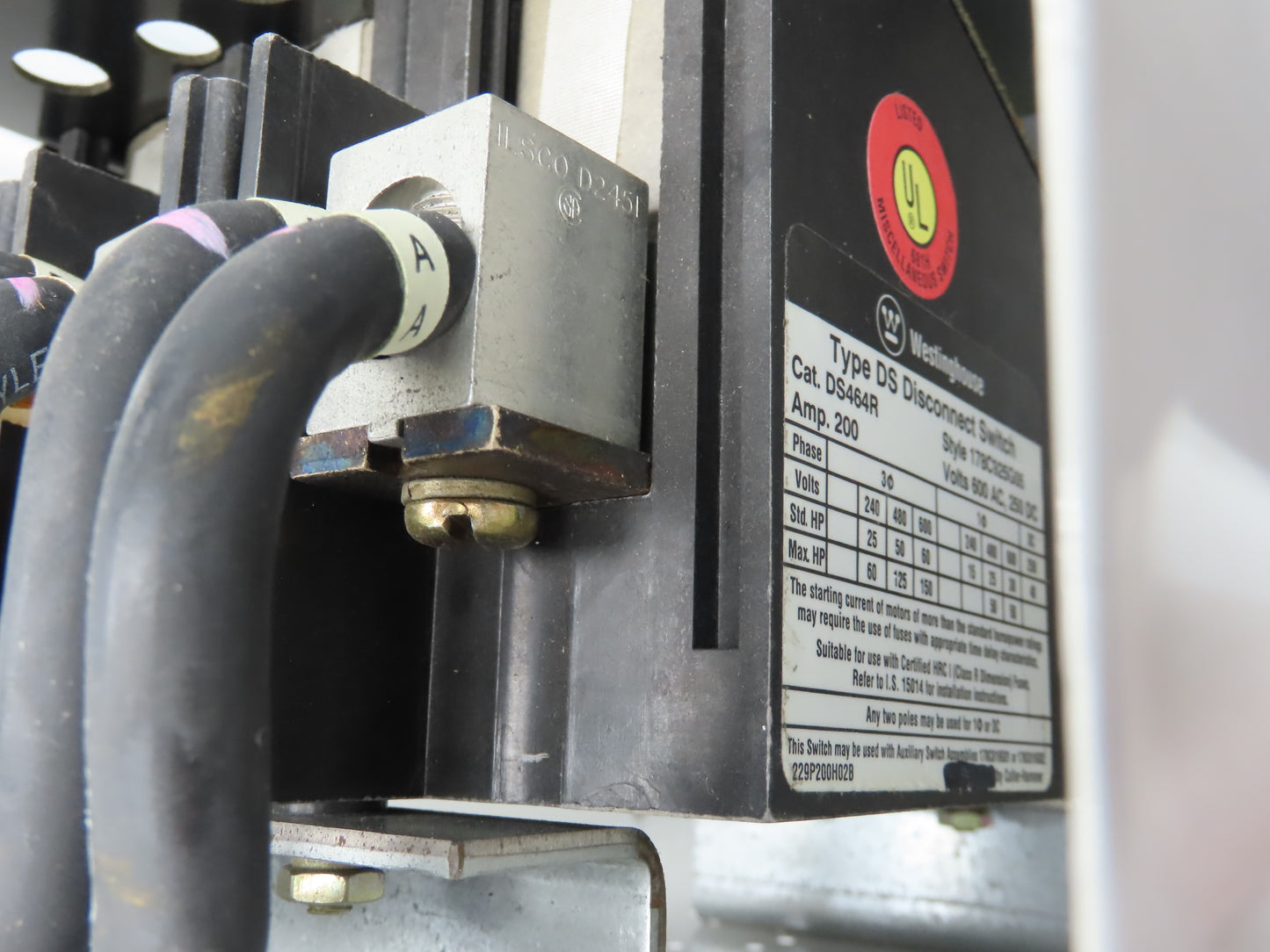 Siemens DS464R Bucket MCC Fused Motor Disconnect 600VAC 150Hp 200A 250VDC