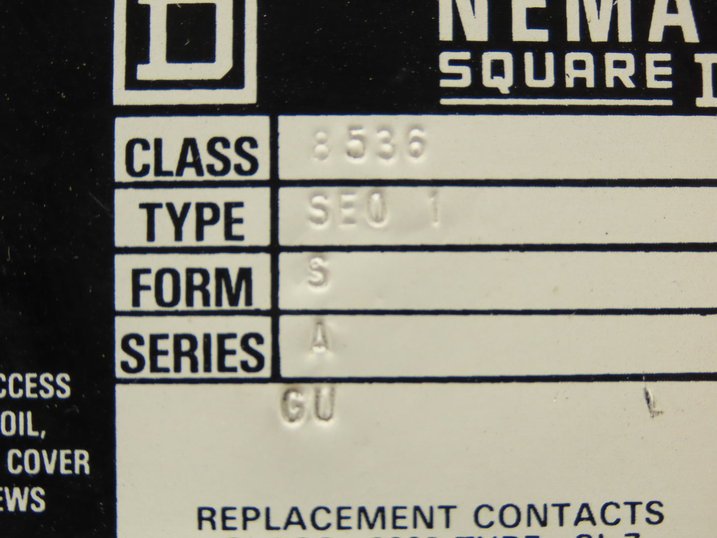 Square D 8536 SE01S NEMA Size 3 Motor Starter Contactor 50Hp 600V 3PH 120V Coil