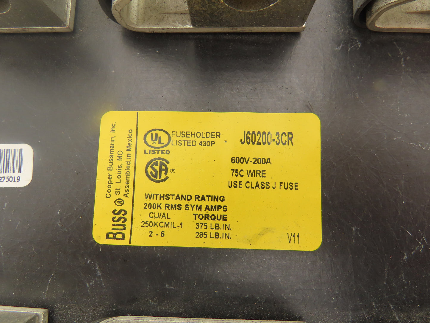 Buss J60200-3CR 600V 200A Class J Fuse Holder Block