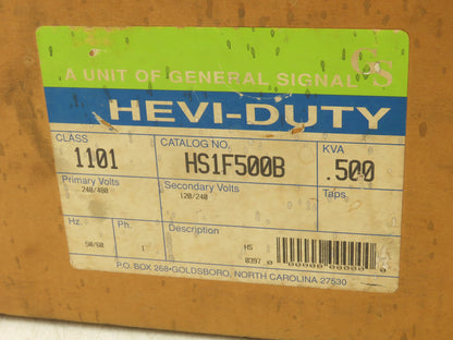 Hevi-Duty HS1F500B Step Down Transformer .500kva 240/480V - 120/240V 1PH 3R