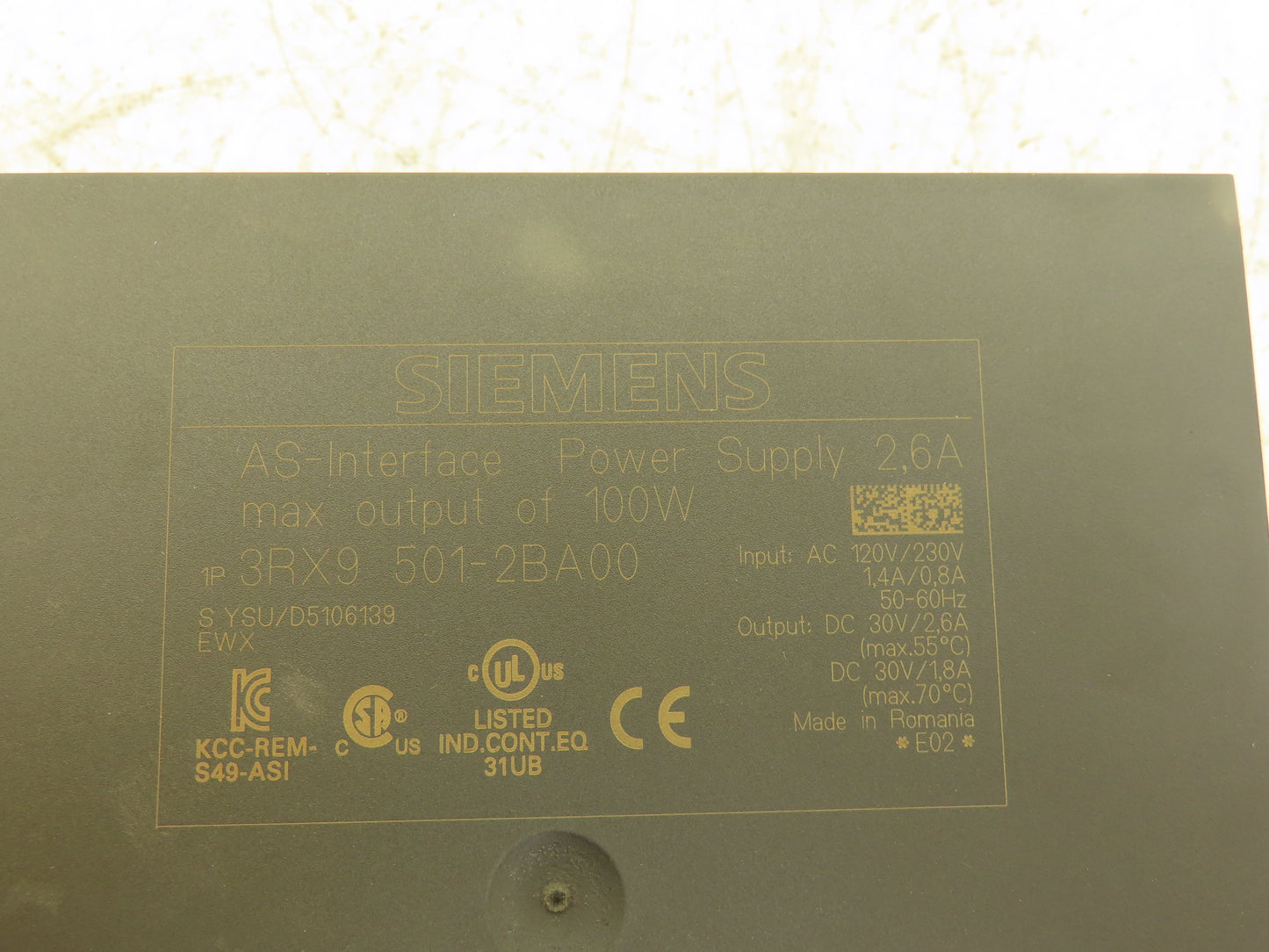 Siemens 3RX9 501-2BA00 AS-i Power AS-Interface Power Supply 24VDC 2.6A Out