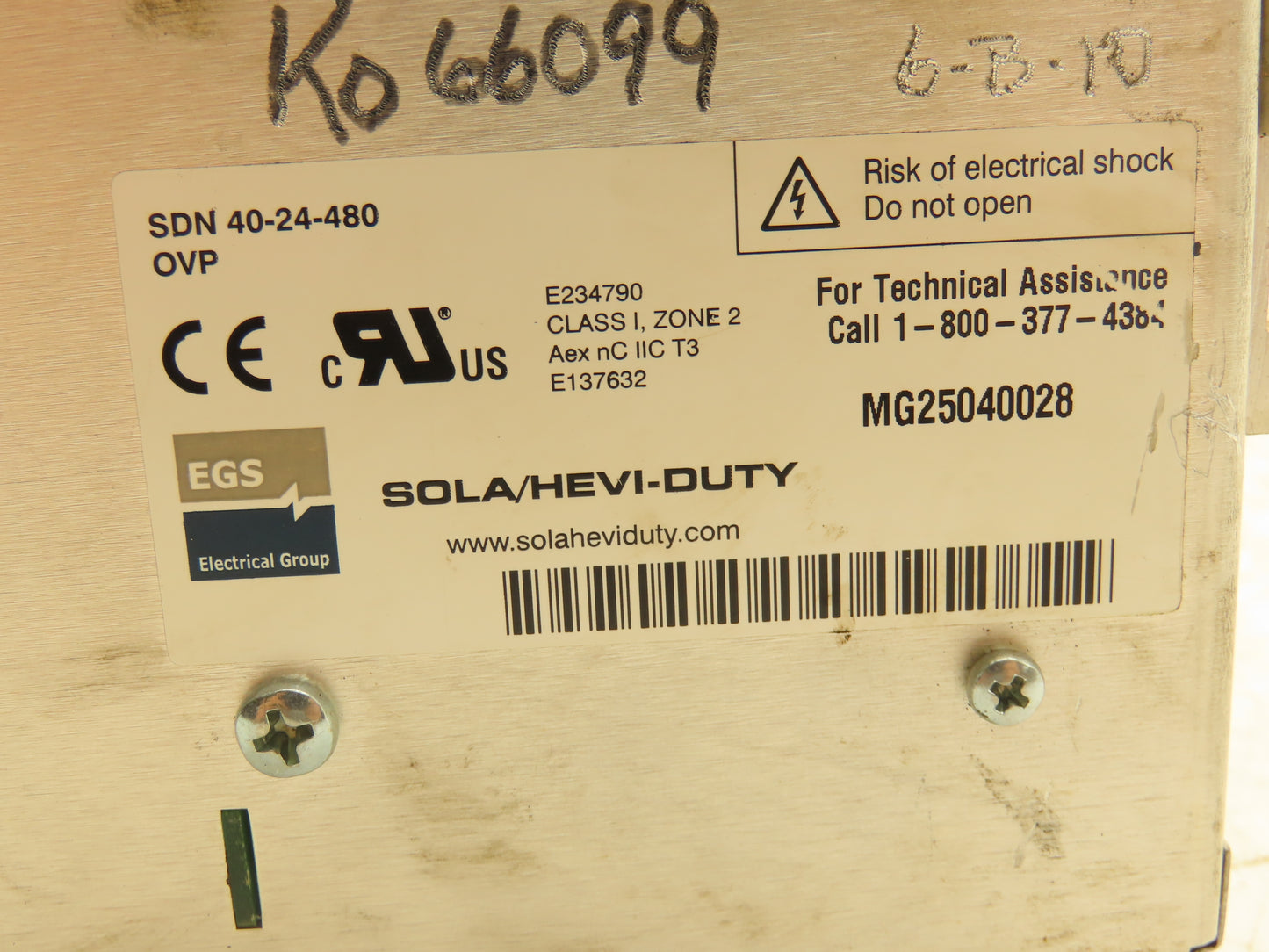 EGS SOLA SDN 40-24-480 24V Power Supply 40A 380/500V 3PH PLC DIN Rail HEVI-DUTY