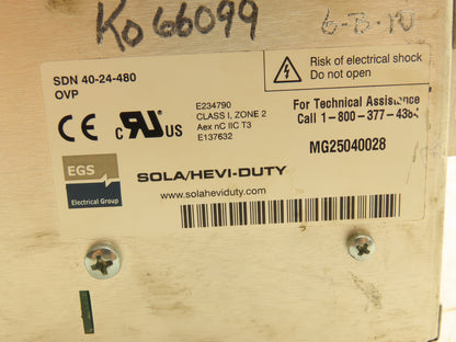 EGS SOLA SDN 40-24-480 24V Power Supply 40A 380/500V 3PH PLC DIN Rail HEVI-DUTY