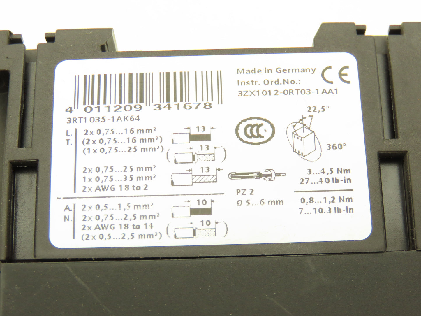 Siemens 3RT1926-1BC00 3RT1035-1AK64 Motor Starter Contactor 40HP 600V 3PH