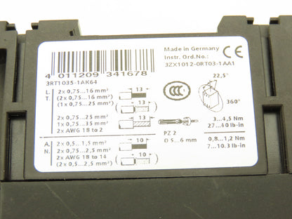 Siemens 3RT1926-1BC00 3RT1035-1AK64 Motor Starter Contactor 40HP 600V 3PH