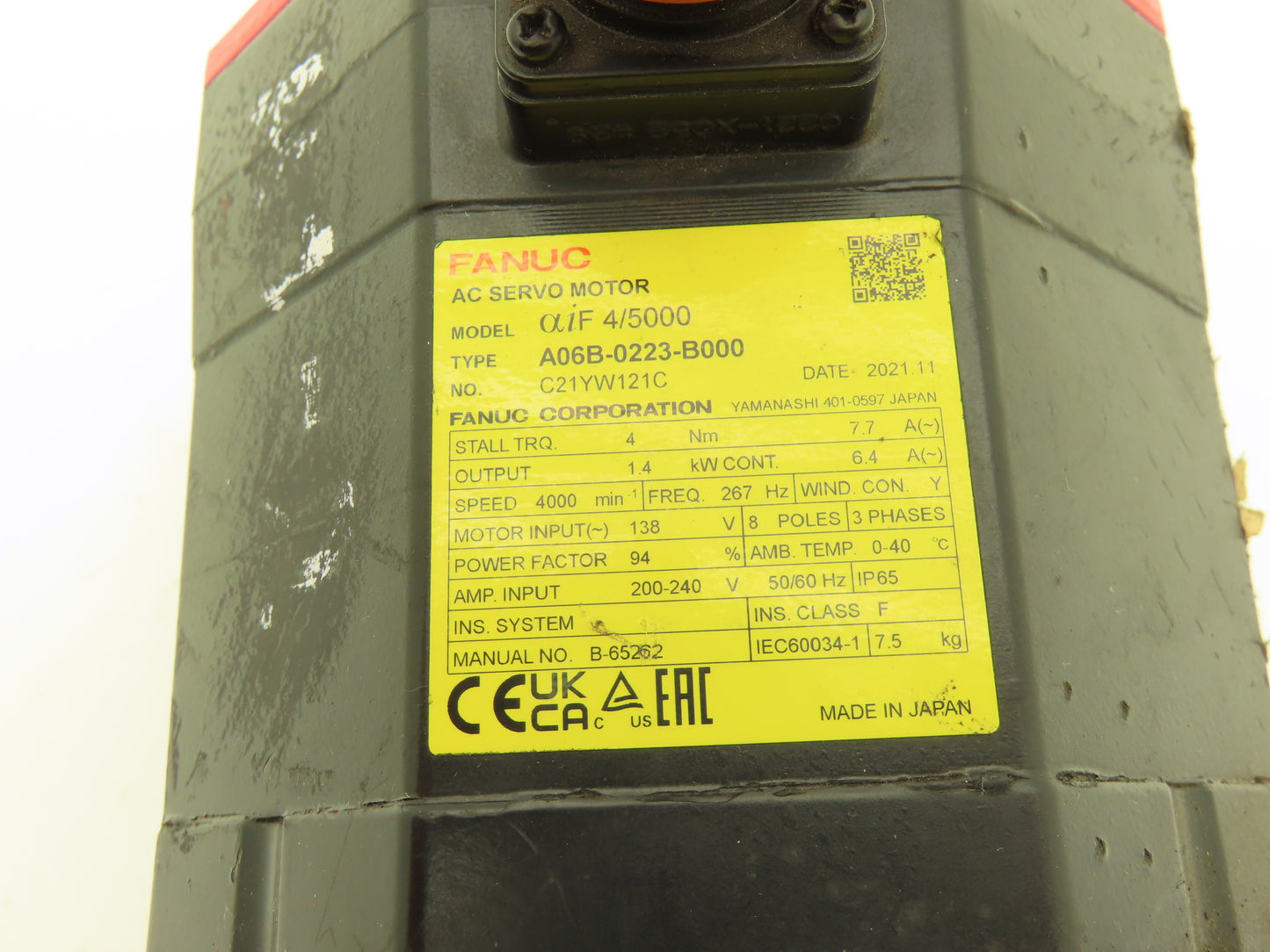 Fanuc A06B-0223-B000 AC Servo Motor 1.4 kw 4000 RPM Pulsecoder A860-2000-T301