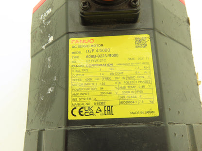 Fanuc A06B-0223-B000 AC Servo Motor 1.4 kw 4000 RPM Pulsecoder A860-2000-T301