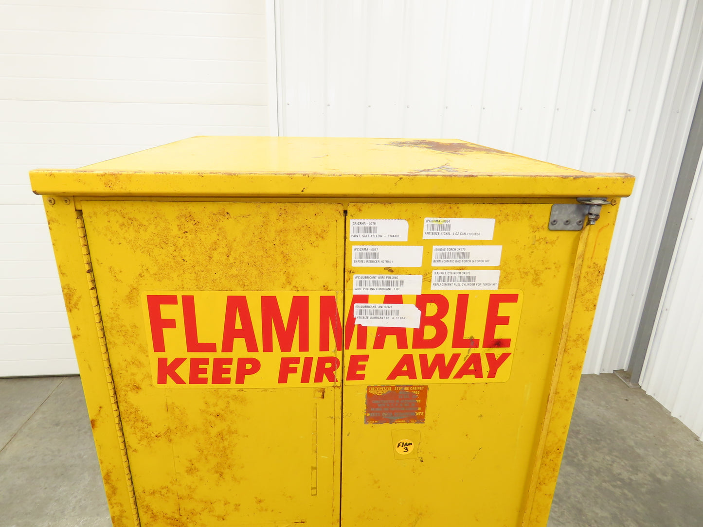 Eagle Flammable Liquid Safety Cabinet Yellow Bi Fold Door 60 Gal Self Closing