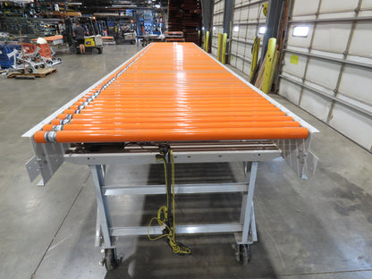 Roach 48"x 22' 6" Portable Roller Conveyor 115V Adj Speed O-Ring Belt Drive 45"H