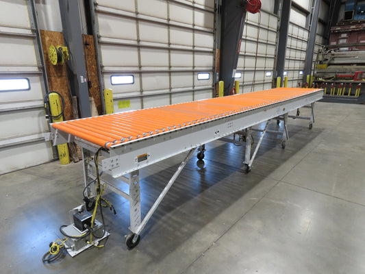 Roach 48"x 22' 6" Portable Roller Conveyor 115V Adj Speed O-Ring Belt Drive 45"H