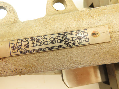 FNW 2000BT Stainless Knife Gate Valve V-Port Rising Stem Metal Seat 3"