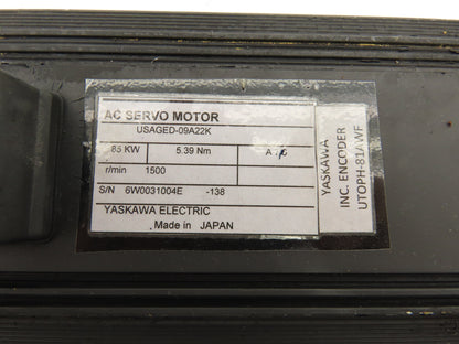 Yaskawa USAGED-09A22K AC Servo Motor 0.85kW 3PH 1500 RPM Encoder UTOPH-81AWF