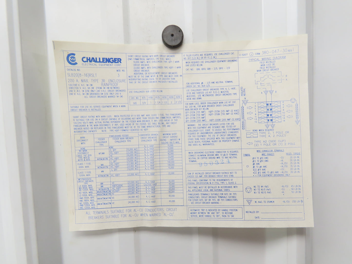 Challenger SLB20 Breaker Load Center Enclosure 200A 120/240V 1PH 3R Rainproof