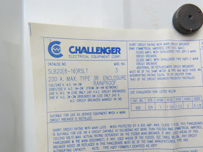 Challenger SLB20 Breaker Load Center Enclosure 200A 120/240V 1PH 3R Rainproof