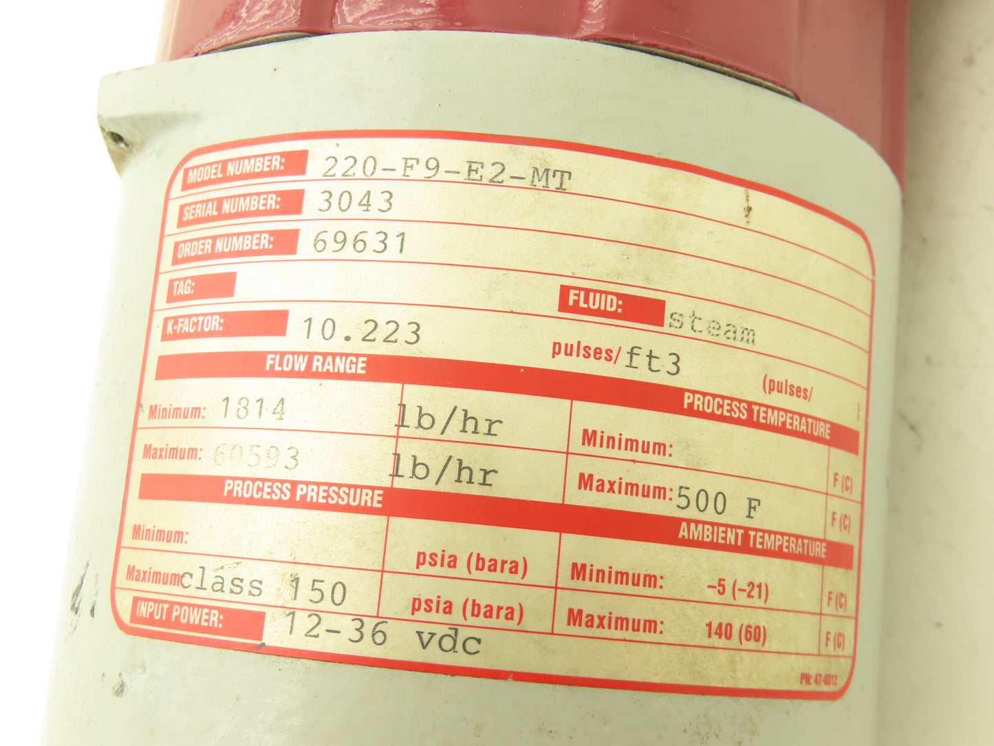 Sierra 220-F9-E2-MT Volumetric Vortex Flow Meter Steam 12-36 VDC