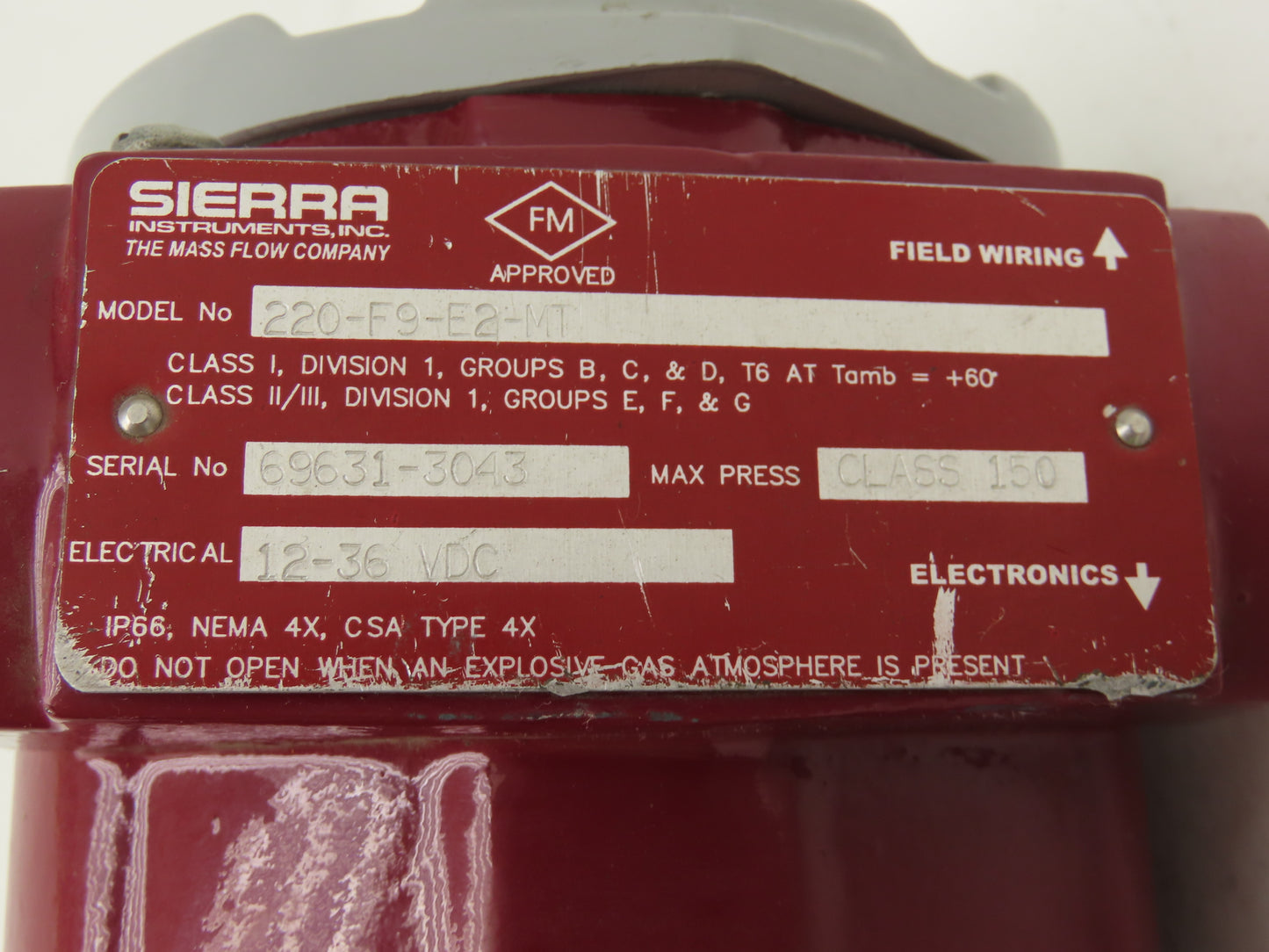 Sierra 220-F9-E2-MT Volumetric Vortex Flow Meter Steam 12-36 VDC