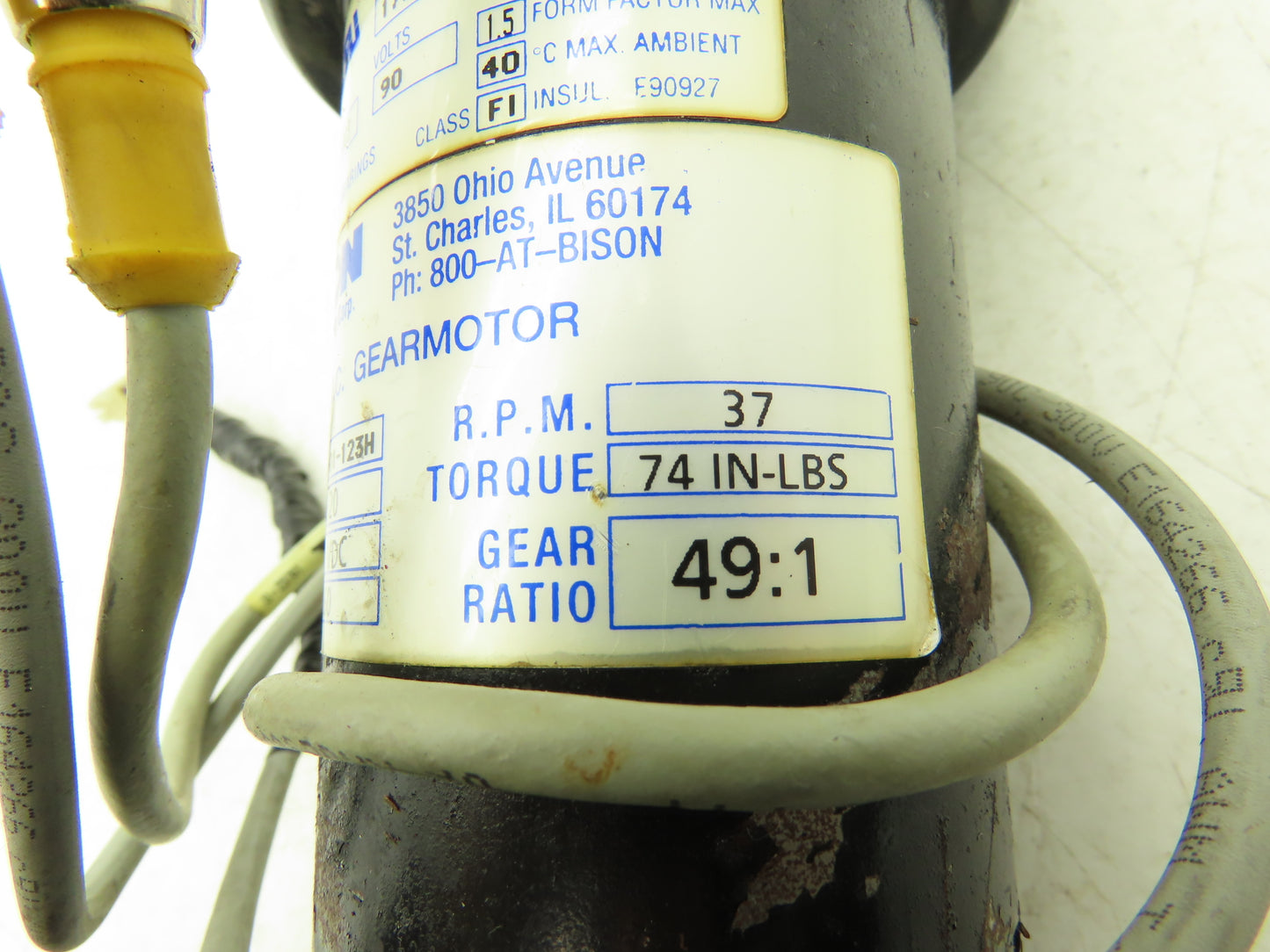 Bison 507-01-123H CNC DC Gearmotor 1/20Hp 90VDC 49:1 Ratio 37RPM Inline Assembly