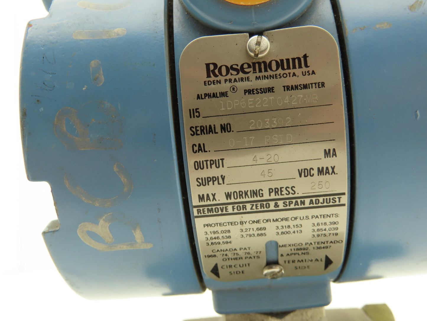 Rosemount DP6E22T0427MB Electronic Pressure Transmitter 45VDC 1/4" NPT 0-17psi