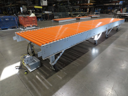 Roach 48"x 22' 6" Portable Roller Conveyor 115V Adj Speed O-Ring Belt Drive 30"H