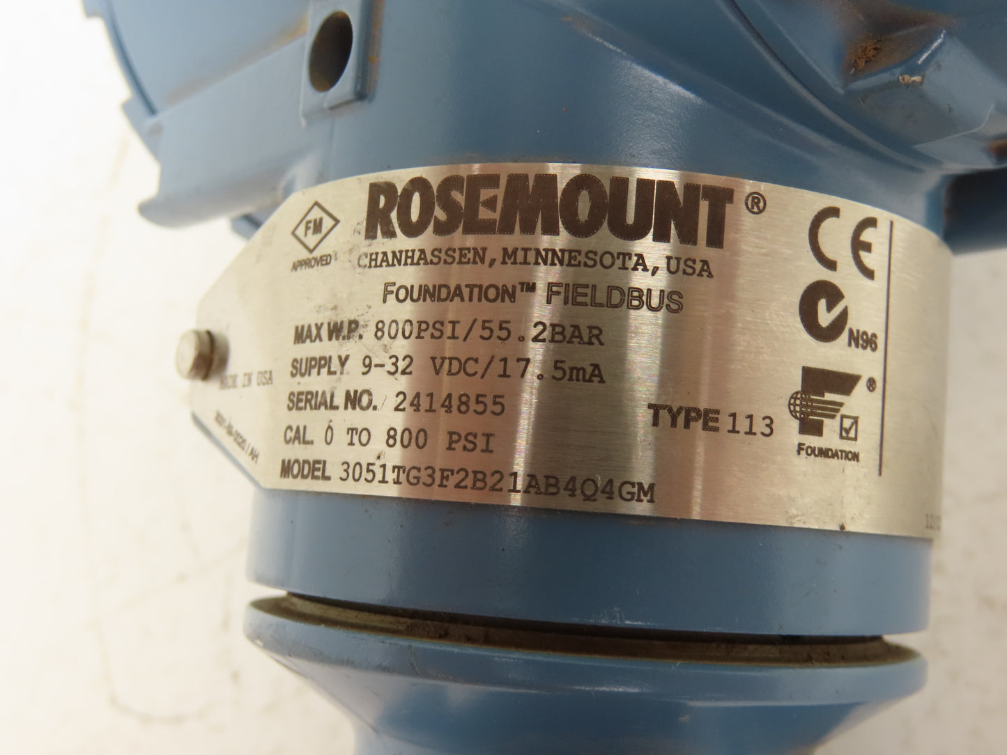 Rosemount 3051TG3F2B21AB4Q4GM Pressure Transmitter 800 PSI Max 9-32VDC