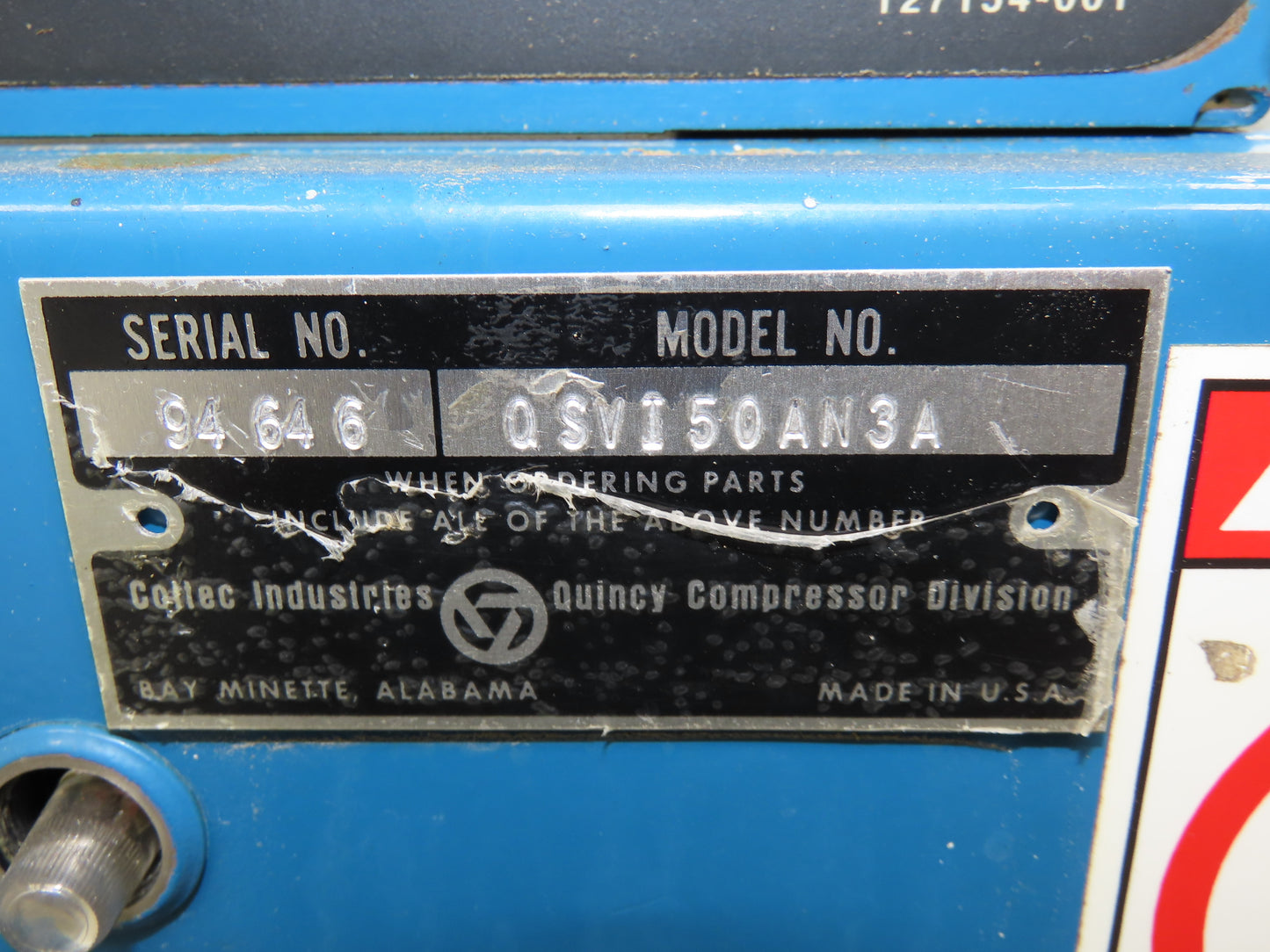 Quincy QSVI50AN3A Rotary Screw Vacuum Pump 230/460V 50Hp Air Compressor 41304h