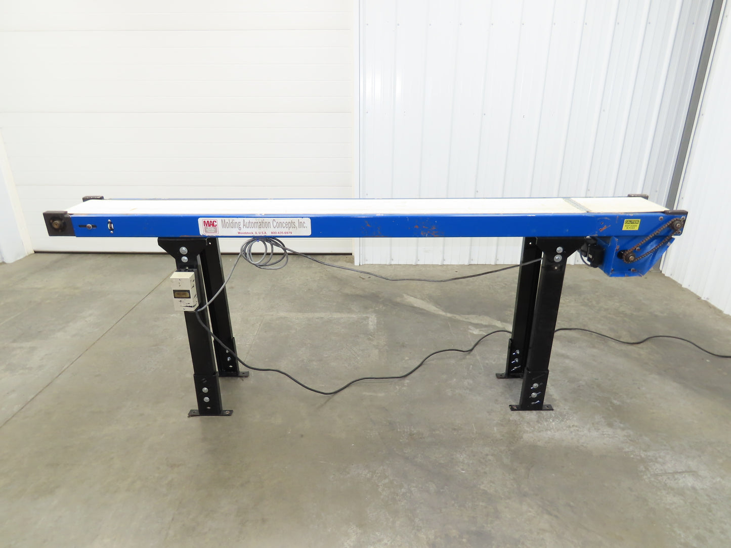 MAC 12"x 8' 4" Belt Conveyor 240mm Belt 115V 1PH Chain Drive 24fpm Adj Height
