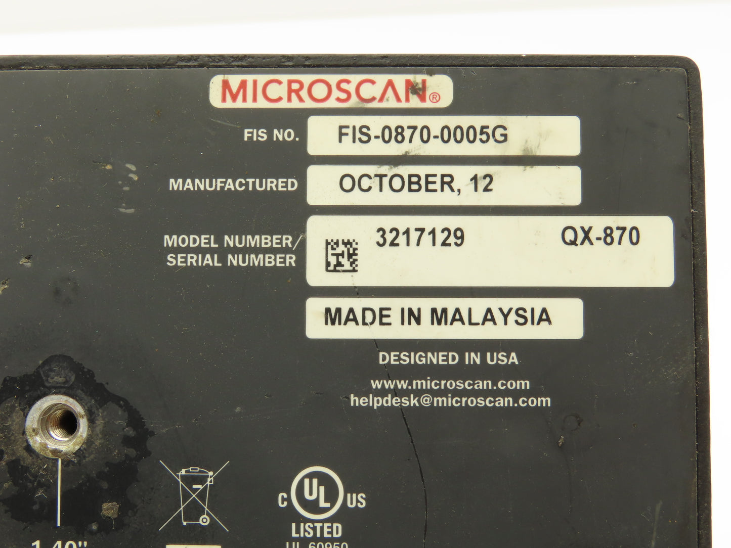 Microscan QX-870 Fixed Mount Barcode Scanner 10-28V