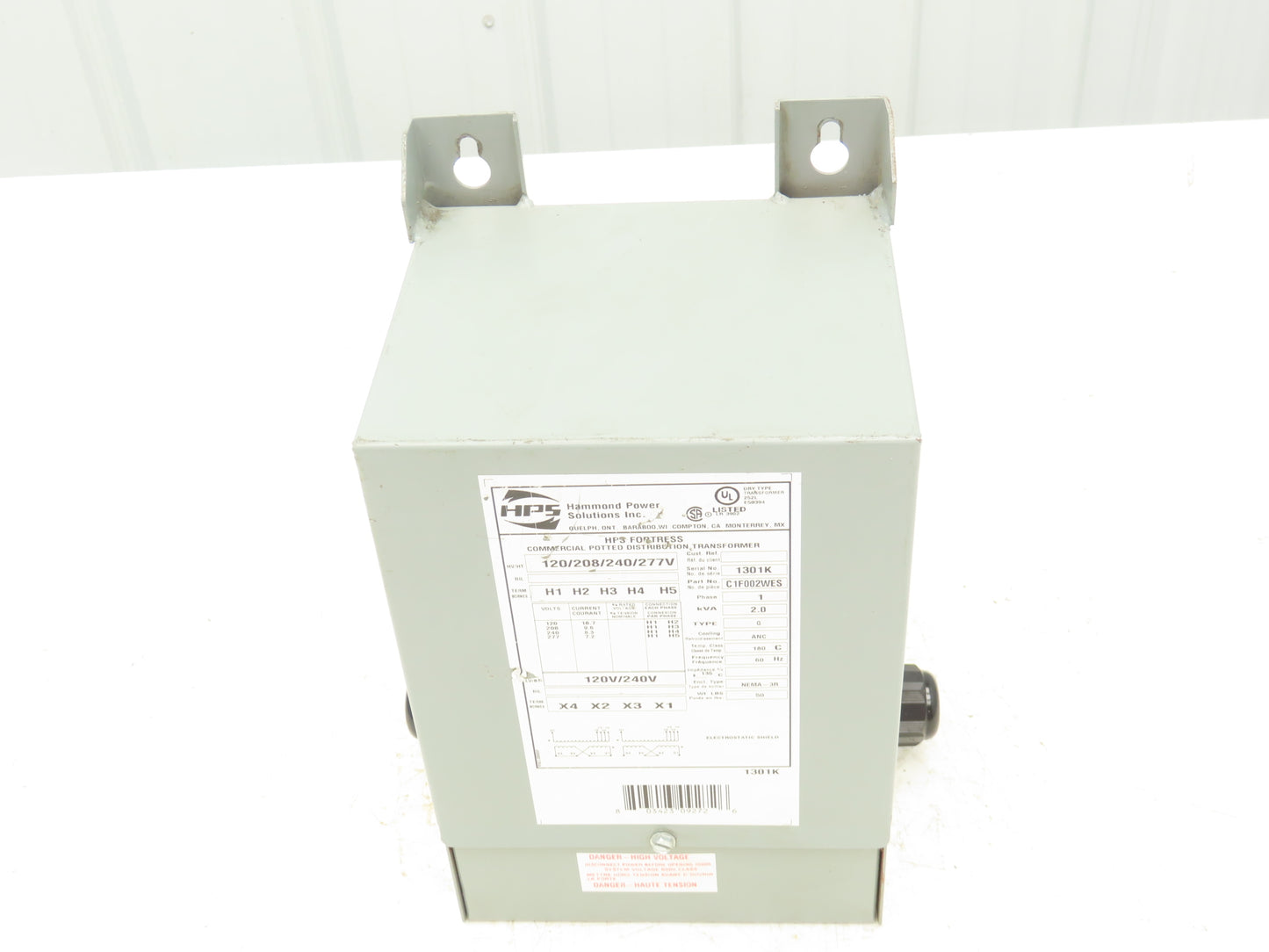 Hammond HPS Fortress C1F002WES Transformer 2kva 120/208/240/277V 1Ph 3R