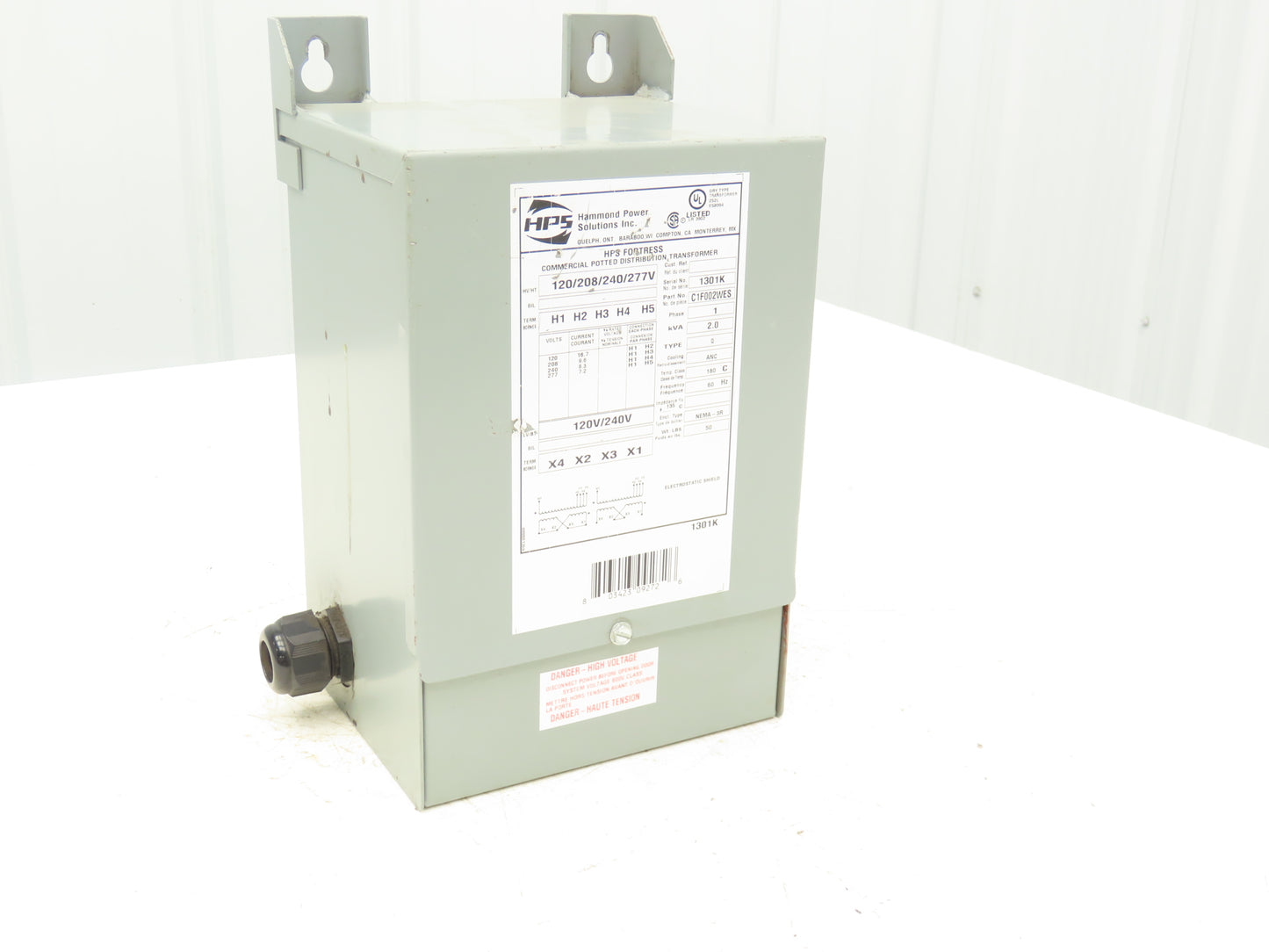 Hammond HPS Fortress C1F002WES Transformer 2kva 120/208/240/277V 1Ph 3R