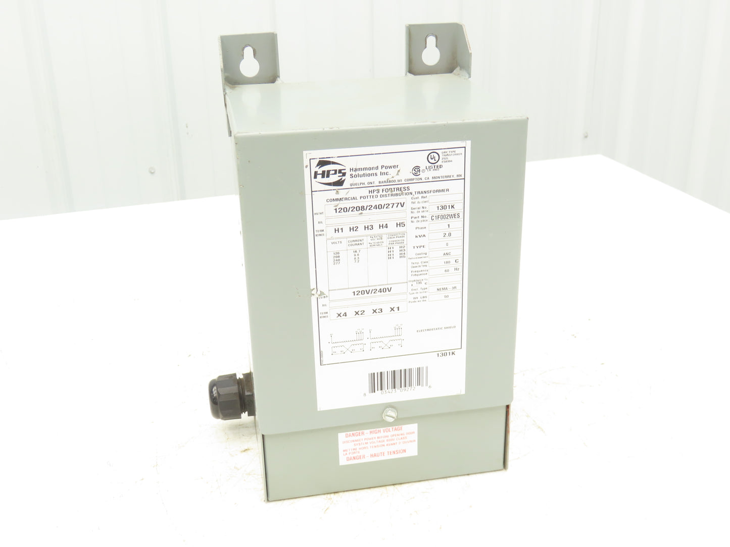 Hammond HPS Fortress C1F002WES Transformer 2kva 120/208/240/277V 1Ph 3R