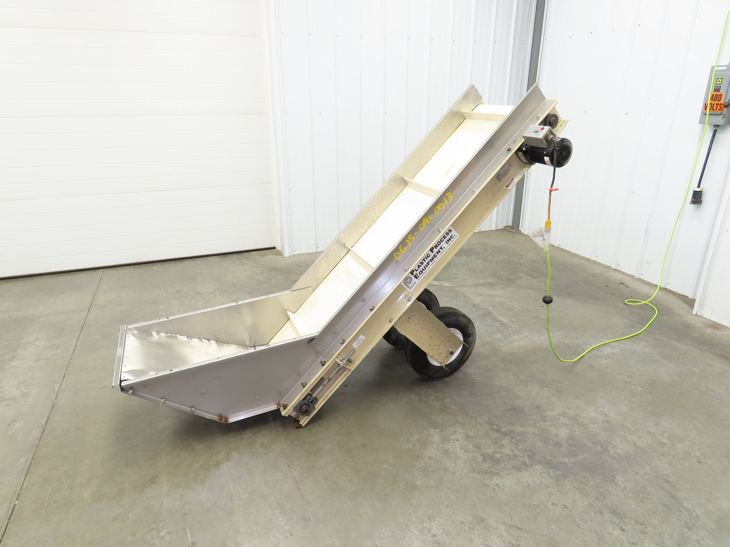Plastic Process 24"x 80" Portable Incline Conveyor Cleated Belt 115V 1PH 20FPM