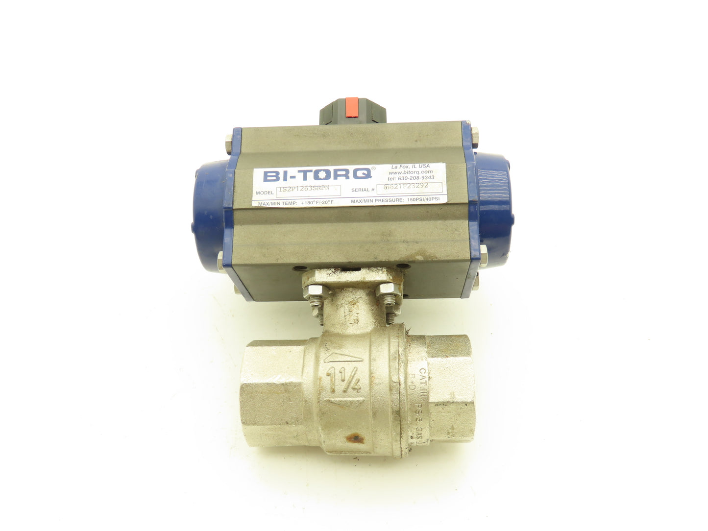 BI-TORQ IS2P1263SRPN 1/4 Turn Pneumatic Actuator 1-1/4" Stainless Ball Valve