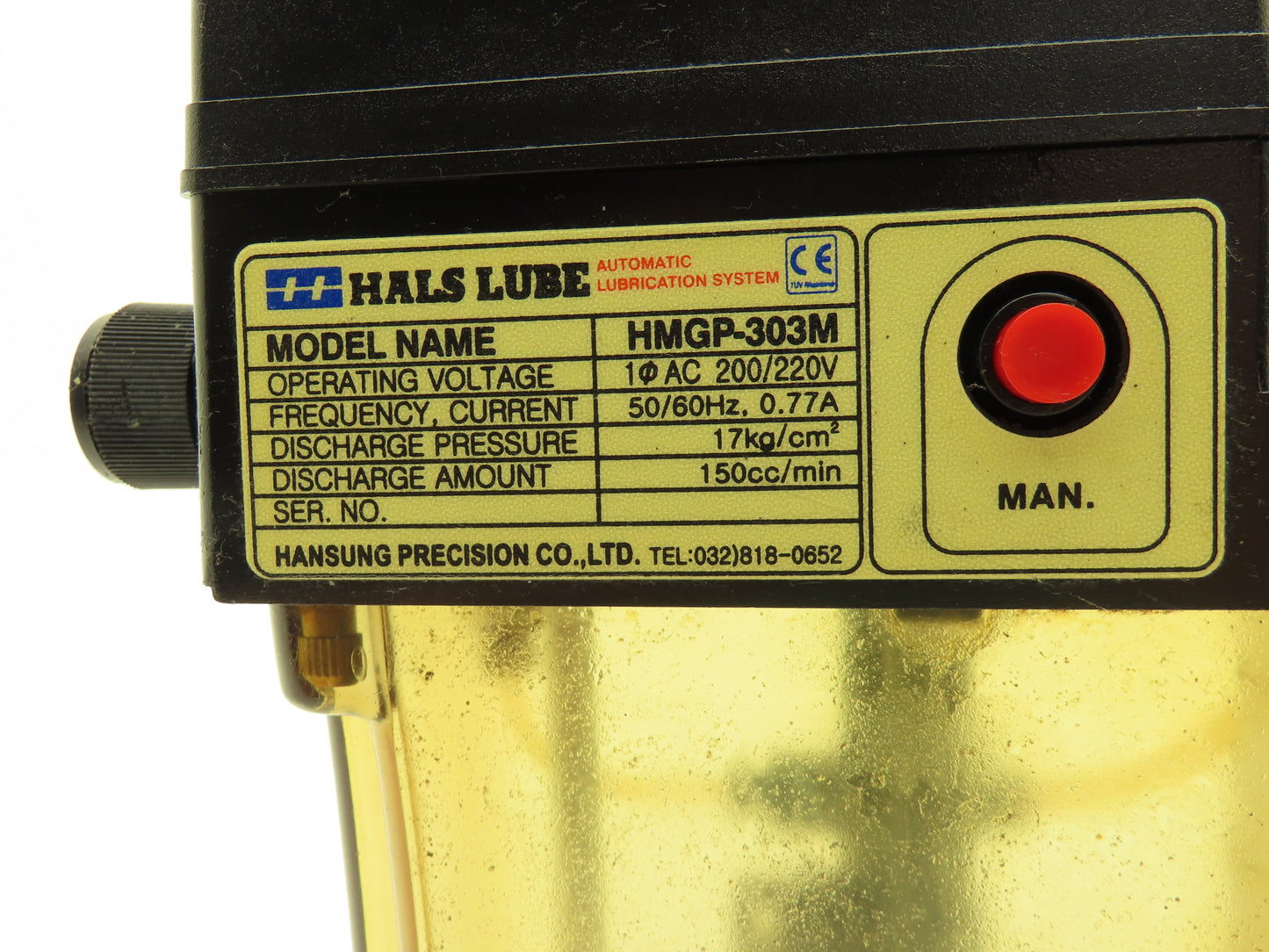 Hansung Hals Lube HMGP-303M Lubricator Oil Pump 2-Liter Tank 150cc/min 220V 1PH