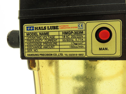 Hansung Hals Lube HMGP-303M Lubricator Oil Pump 2-Liter Tank 150cc/min 220V 1PH