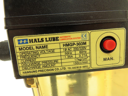 Hansung Hals Lube HMGP-303M Lubricator Oil Pump 2-Liter Tank 150cc/min 220V 1PH