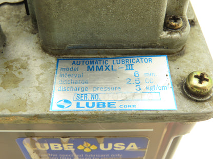 Lube Corp MMXL-III Automatic Lubricator CNC Oil Pump 2.5 ml Discharge / 15 min
