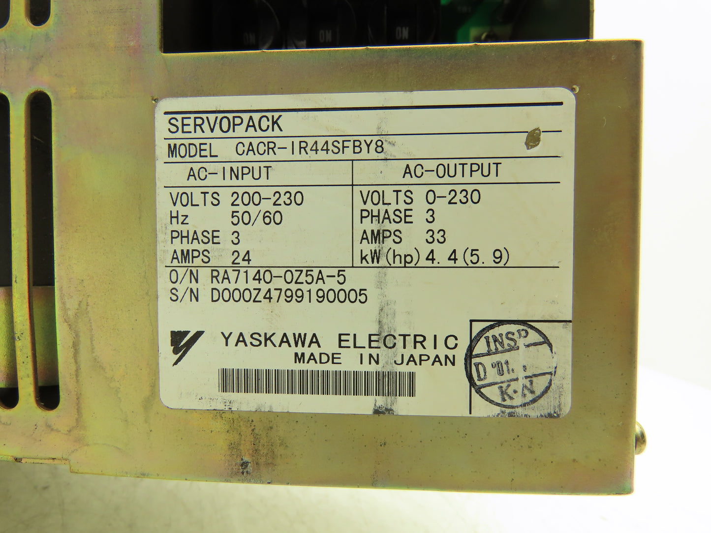 Yaskawa CACR-IR44SFBY8 P00 B12 Servo Drive Controller Servopack 5.9Hp 230VAC 3Ph