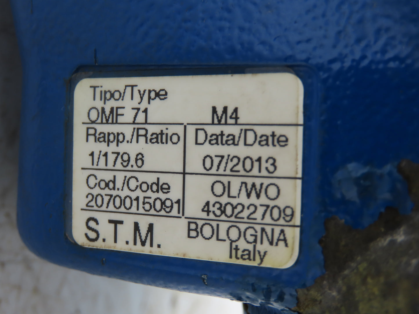 STM OMF 71 Helical Gearbox 179.6:1 Reducer 10rpm 35mm Hollow Shaft *Bad Seal*