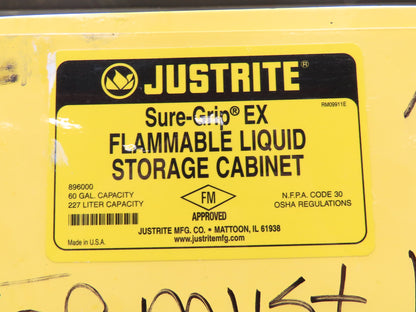 Justrite 896000 Flammable Safety Cabinet 60 Gallon Yellow Flammable Liquid