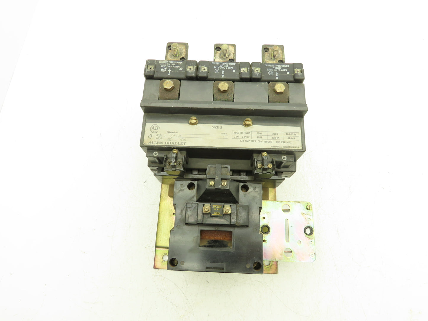 Allen Bradley 509-F0B Motor Starter Contactor 200Hp 600VAC 3Ph 480V Coil Size 5