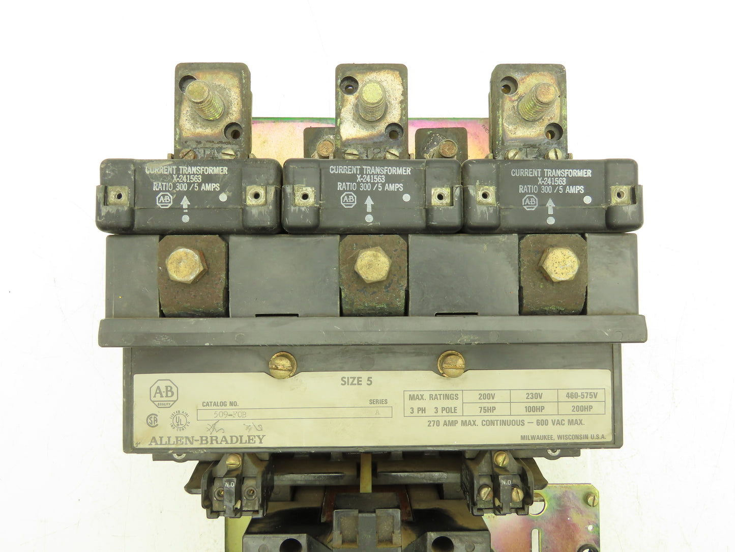 Allen Bradley 509-F0B Motor Starter Contactor 200Hp 600VAC 3Ph 480V Coil Size 5